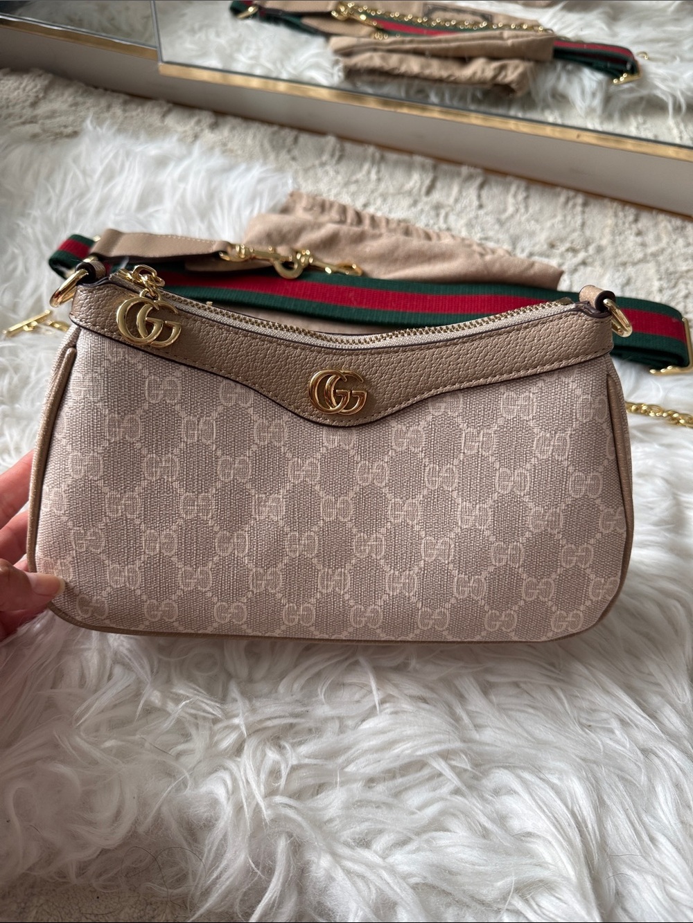 Beige Crossbody with Gold Hardware and Strap